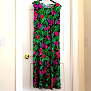 CHAUS Women’s Dress L Multi Colors Tropical Floral Sleeveless NEW Black Green